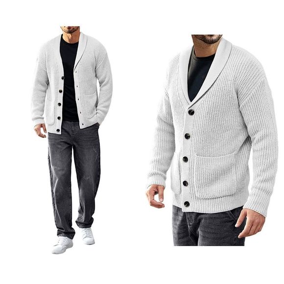 Mens Casual Shawl Collar Cardigan Button Loose Fit Knitted Sweater with … - Picture 1 of 7